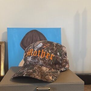 Camo Cap with Orange 'Mother' Embroidery Urban Outfitters